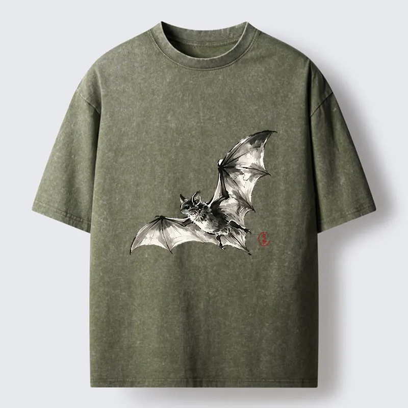 Tokyo‑Tiger Ink Style Bat Washed T‑Shirt