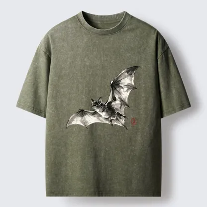 Tokyo‑Tiger Ink Style Bat Washed T‑Shirt