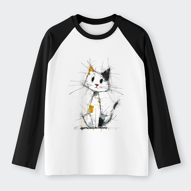 Tokyo-Tiger Minimal Splash Ink Cute Cat Raglan Long Sleeve T-shirt