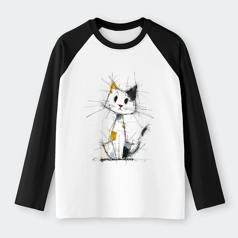 Tokyo-Tiger Minimal Splash Ink Cute Cat Raglan Long Sleeve T-shirt