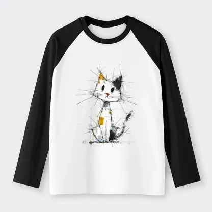 Tokyo-Tiger Minimal Splash Ink Cute Cat Raglan Long Sleeve T-shirt