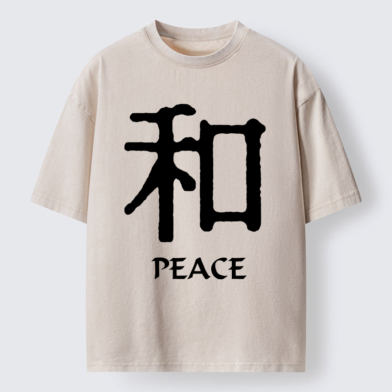 Tokyo-Tiger Kanji Peace Symbol Art Washed T-Shirt