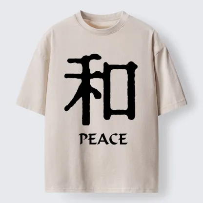 Tokyo-Tiger Kanji Peace Symbol Art Washed T-Shirt