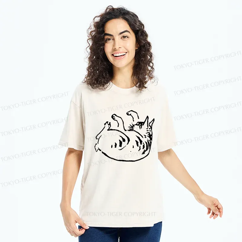 Tokyo-Tiger Sleeping Cat Washed T-Shirt