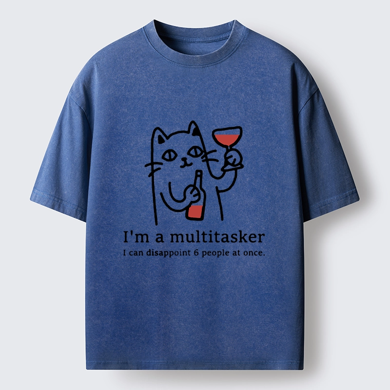 Tokyo-Tiger Funny Wine Lover Cat Washed T-Shirt