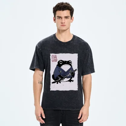 Tokyo-Tiger Samurai Frog Art Washed T-Shirt