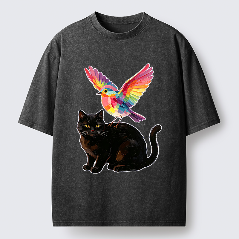 Tokyo‑Tiger Rainbow Bird With Cat Washed T‑Shirt