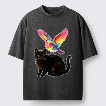 Tokyo‑Tiger Rainbow Bird With Cat Washed T‑Shirt