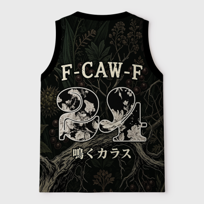 Tokyo-Tiger Vintage Woodcut Raven Dark Forest Mesh Tank Top
