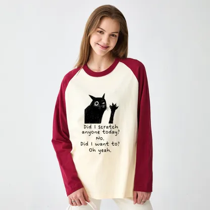 Tokyo-Tiger Black Cat Scratches People Raglan Long Sleeve T-shirt