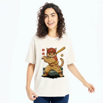 Tokyo-Tiger Baseball Cat Player Washed T-Shirt