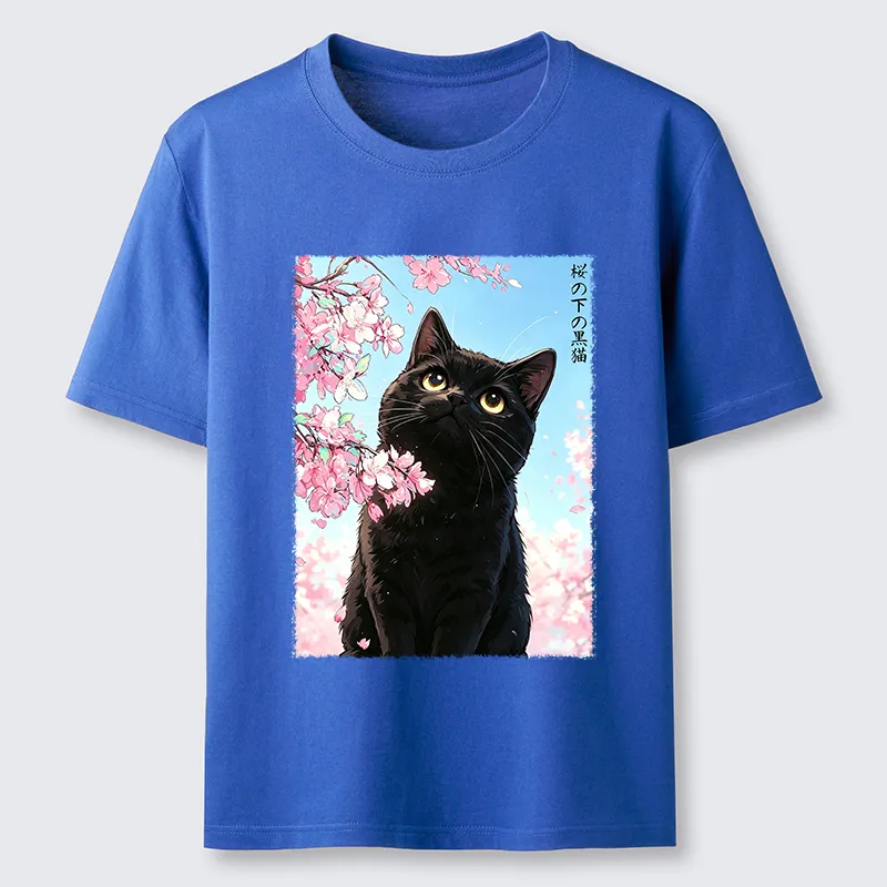Tokyo-Tiger Japanese Sakura Black Cat Classic T-Shirt