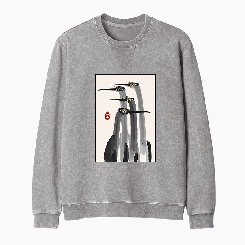 Tokyo-Tiger Japanese Crane Poster Washed Terry Sweatshirt