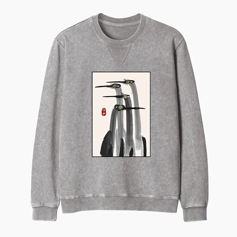 Tokyo-Tiger Japanese Crane Poster Washed Terry Sweatshirt