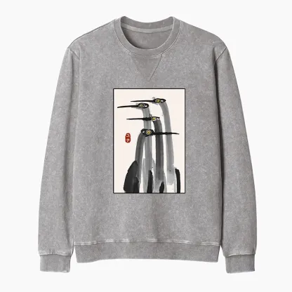 Tokyo-Tiger Japanese Crane Poster Washed Terry Sweatshirt