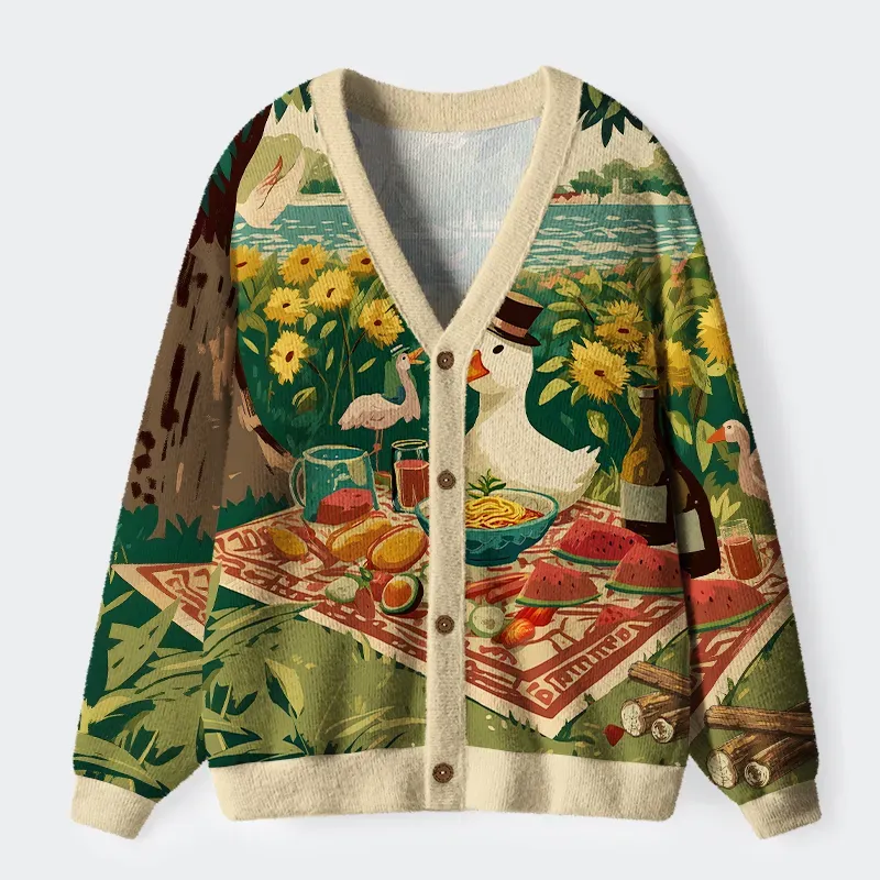 Tokyo-Tiger Naughty Duck Eat Ramen Ugly Cardigan Sweater