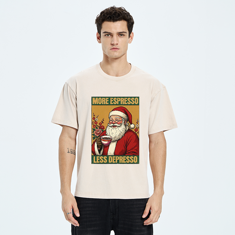 Tokyo-Tiger Funny Santa Coffee Meme Washed T-Shirt