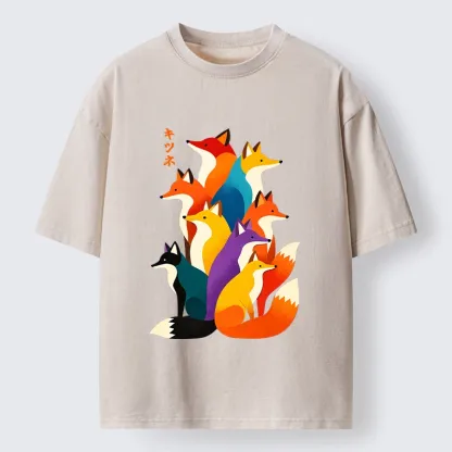 Tokyo‑Tiger Colorful Fox Crew Washed T‑Shirt