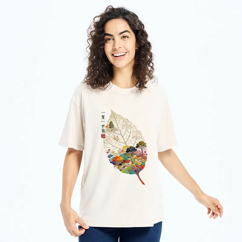 Tokyo-Tiger One Leaf Holds A Tiny Colorful World Washed T-Shirt