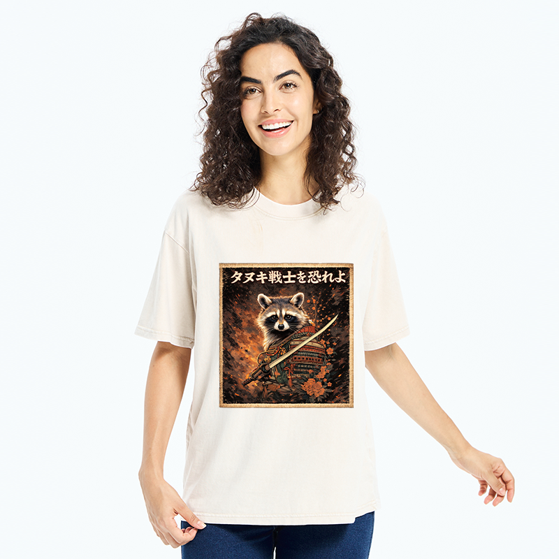 Tokyo-Tiger Japanese Raccoon Samurai Washed T-Shirt