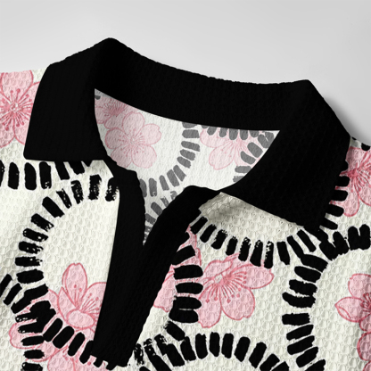 Tokyo-Tiger Circle Of Sakura Crochet Polo Shirt