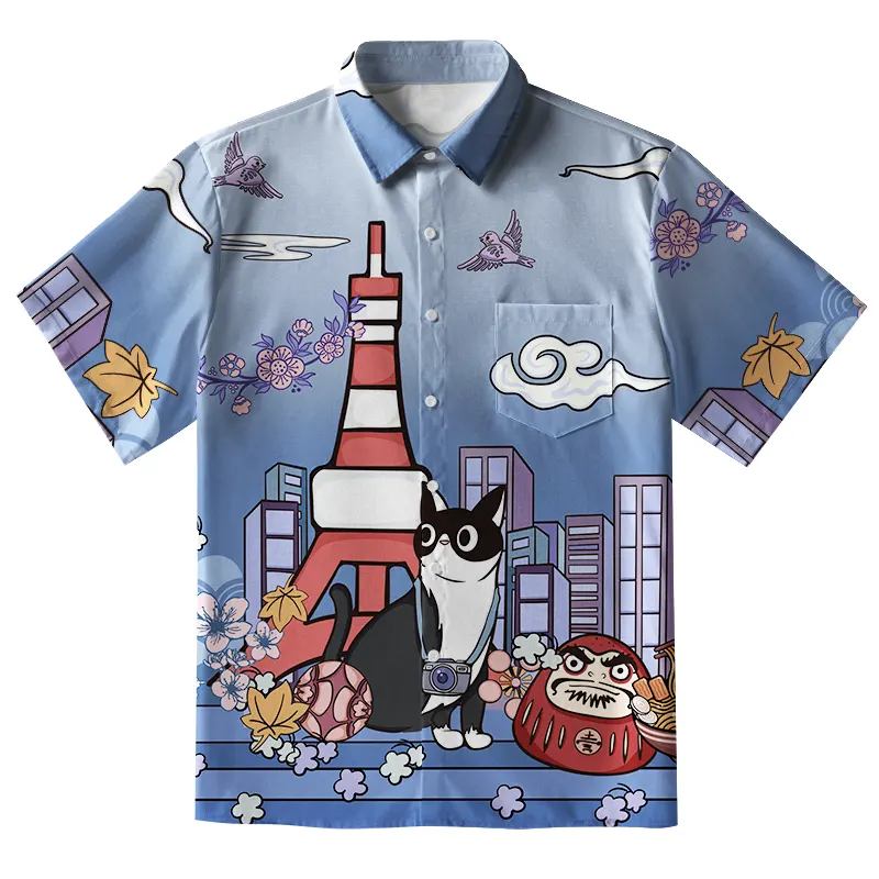 Tokyo-Tiger Tokyo Tower Landscape With Cat Button-up Shirt
