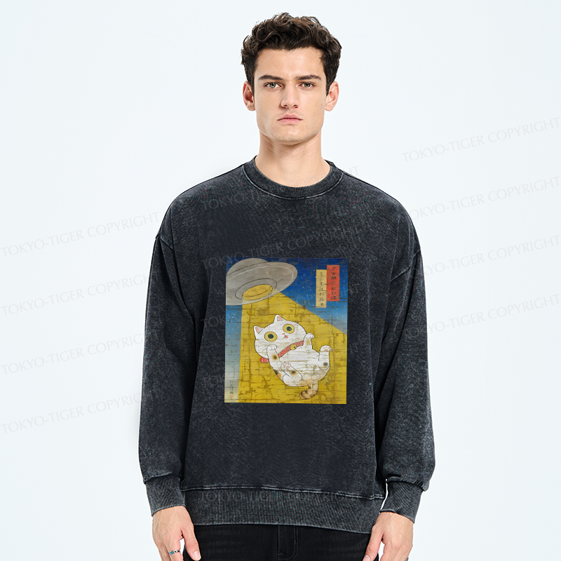 Tokyo-Tiger Funny Meow-FO Kidnapping Cat Washed Sweatshirt