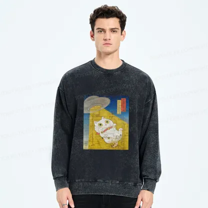 Tokyo-Tiger Funny Meow-FO Kidnapping Cat Washed Sweatshirt