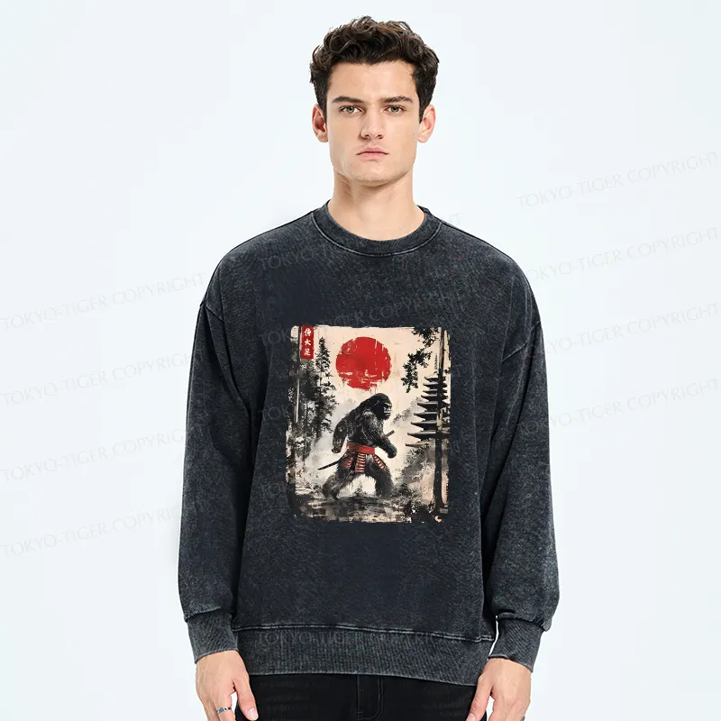Tokyo-Tiger Japanese Samurai Bigfoot Washed Sweatshirt
