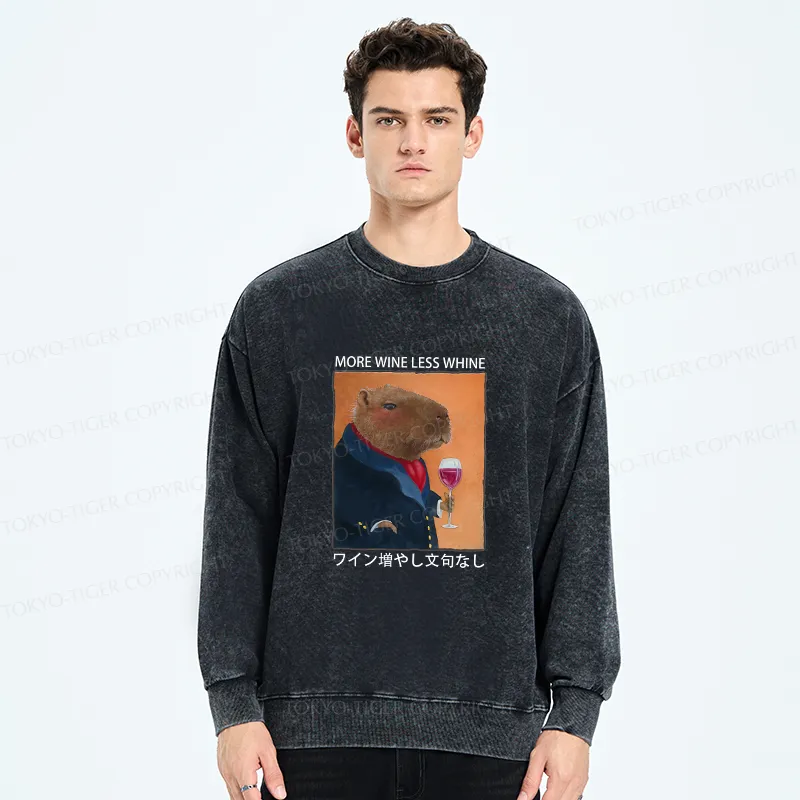Tokyo-Tiger Capybara More Wine Less Whine Washed Sweatshirt