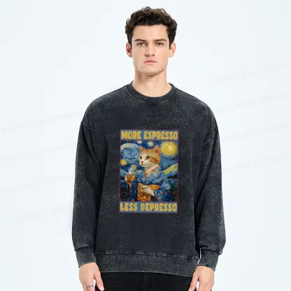 Tokyo-Tiger Funny More Espresso Less Depresso Washed Sweatshirt