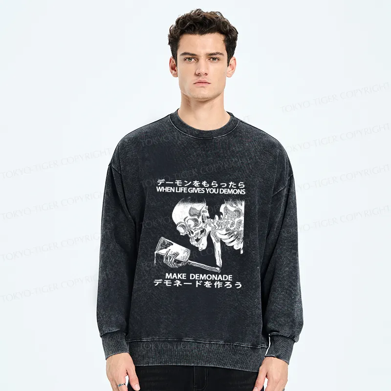 Tokyo-Tiger Make Demonade Funny Washed Sweatshirt
