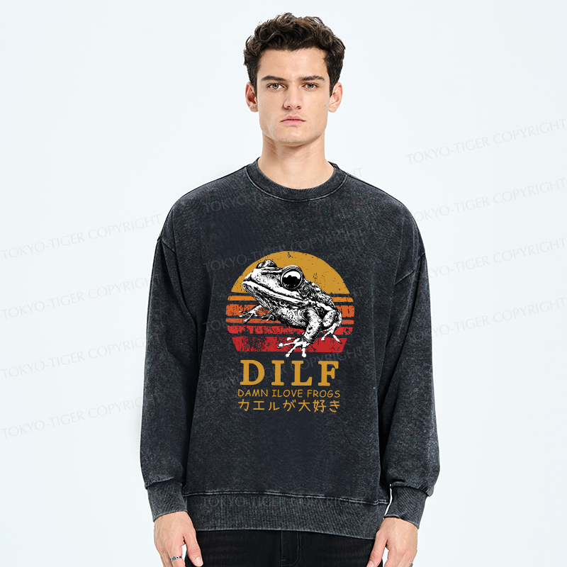 Tokyo-Tiger Funny Frog Lover Washed Sweatshirt