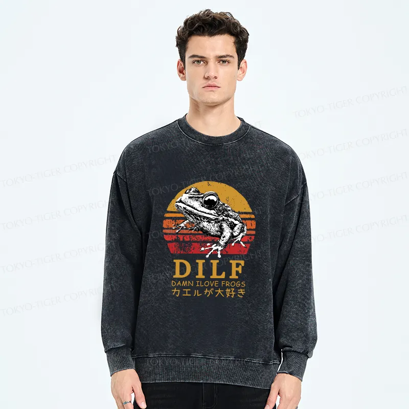 Tokyo-Tiger Funny Frog Lover Washed Sweatshirt