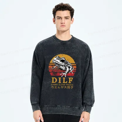 Tokyo-Tiger Funny Frog Lover Washed Sweatshirt
