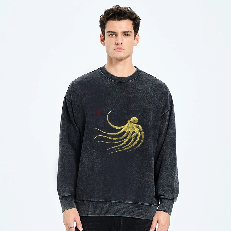 Tokyo-Tiger Retro Octopus Japanese Washed Sweatshirt