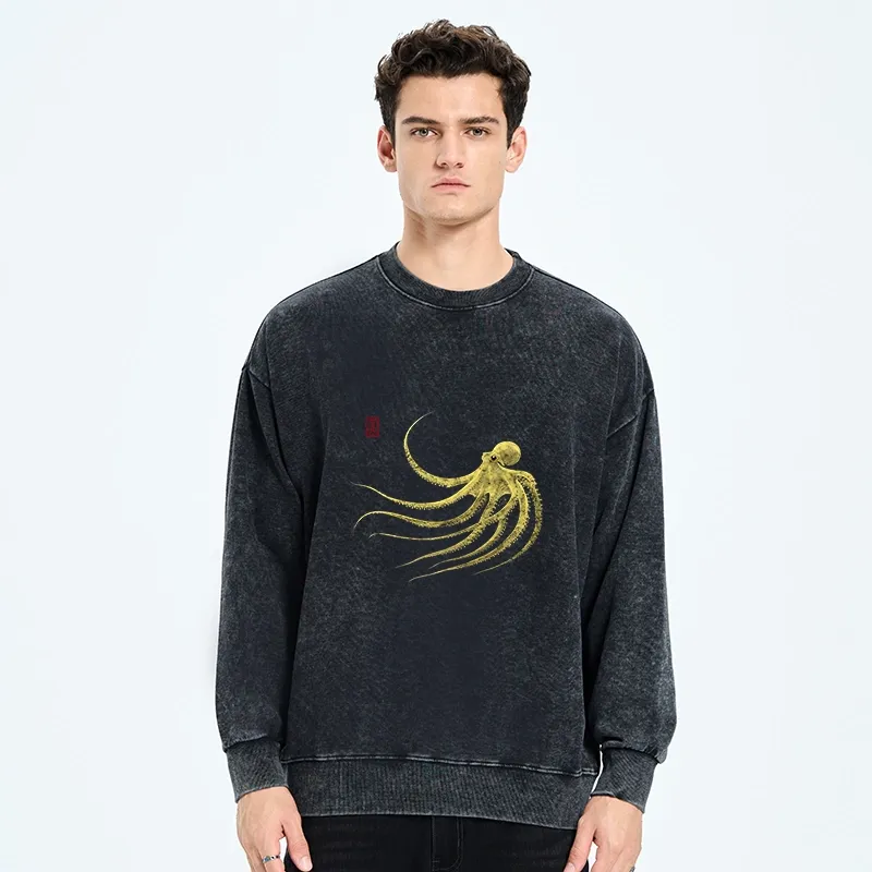 Tokyo-Tiger Retro Octopus Japanese Washed Sweatshirt