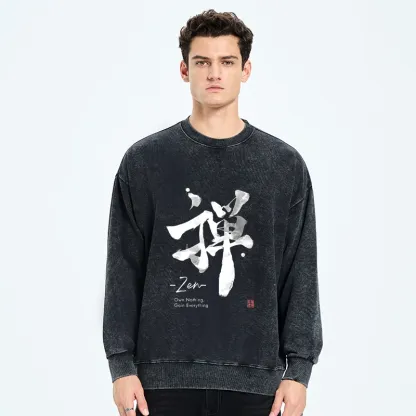 Tokyo-Tiger Zen Texts Washed Sweatshirt