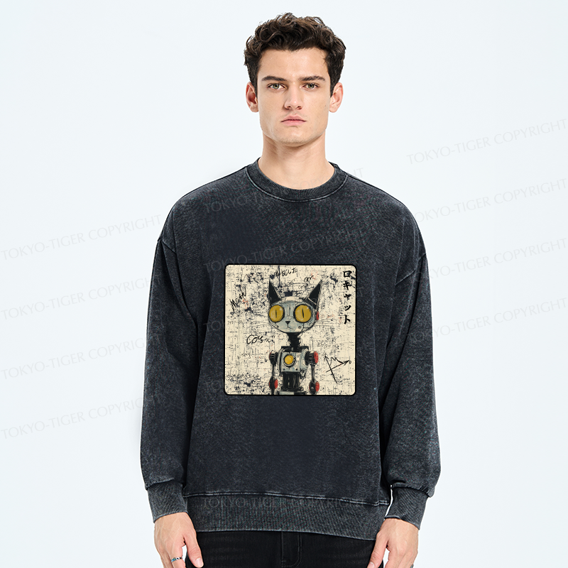 Tokyo-Tiger Robot Cat Washed Sweatshirt