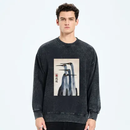 Tokyo-Tiger Retro Sandhill Crane Washed Sweatshirt