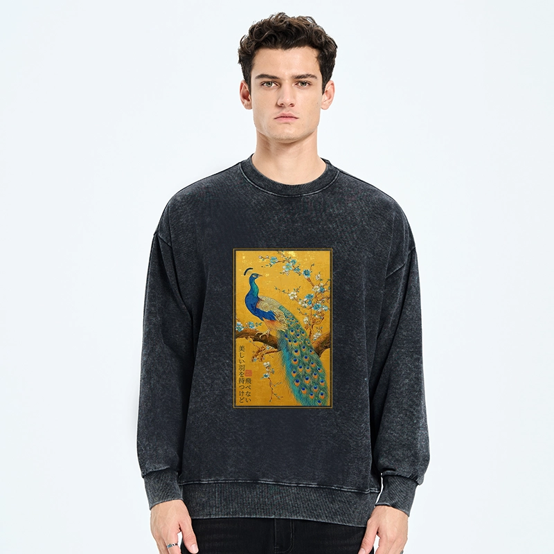 Tokyo-Tiger The Peacock's Silent Elegance Washed Sweatshirt
