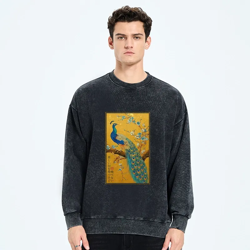 Tokyo-Tiger The Peacock's Silent Elegance Washed Sweatshirt