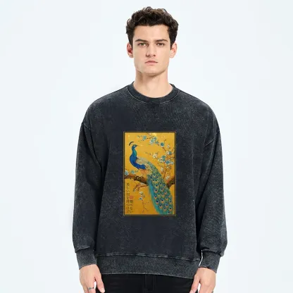 Tokyo-Tiger The Peacock's Silent Elegance Washed Sweatshirt