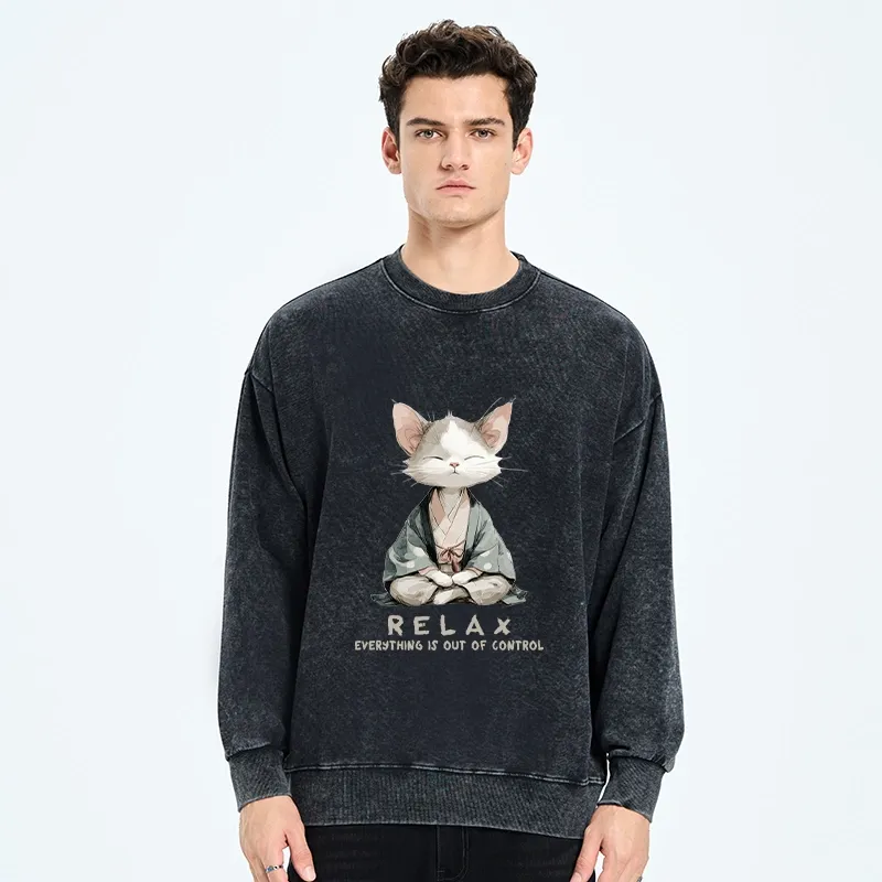 Tokyo-Tiger Zen Cat Relaxation，Everything's Out Of Control Washed Sweatshirt