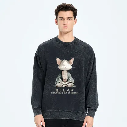 Tokyo-Tiger Zen Cat Relaxation，Everything's Out Of Control Washed Sweatshirt