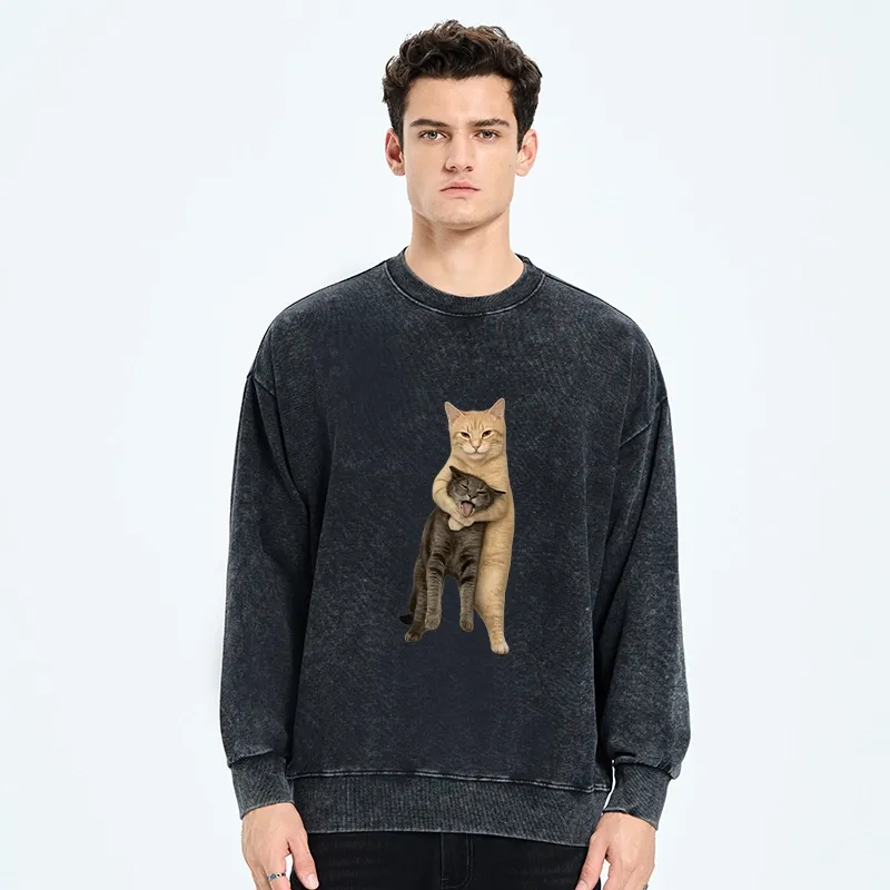 Tokyo-Tiger Orange Cat’s Tight Embrace Washed Sweatshirt