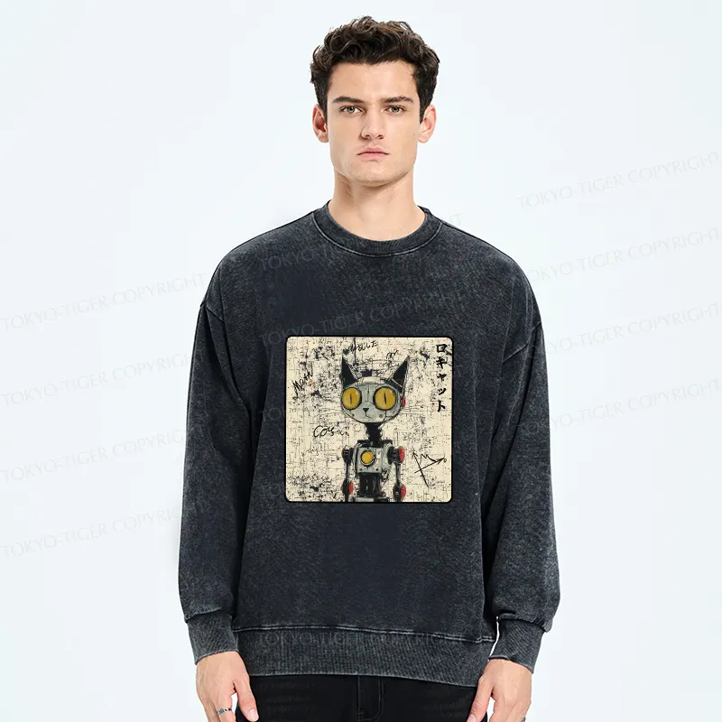 Tokyo-Tiger Robot Cat Washed Sweatshirt