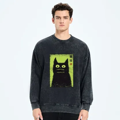Tokyo-Tiger Spooky Black Cat Japanese Washed Sweatshirt