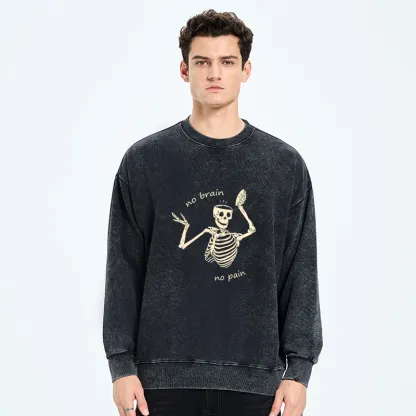 Tokyo-Tiger Skeletons Feel No Pain Washed Sweatshirt