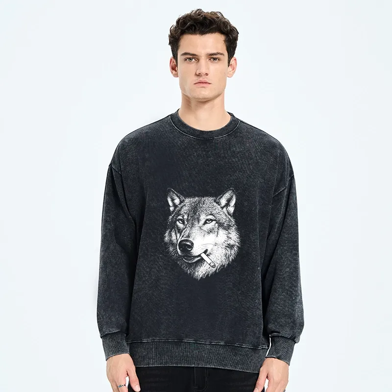 Tokyo-Tiger Cool Wolf Meme Bad Decisions Pending Washed Sweatshirt